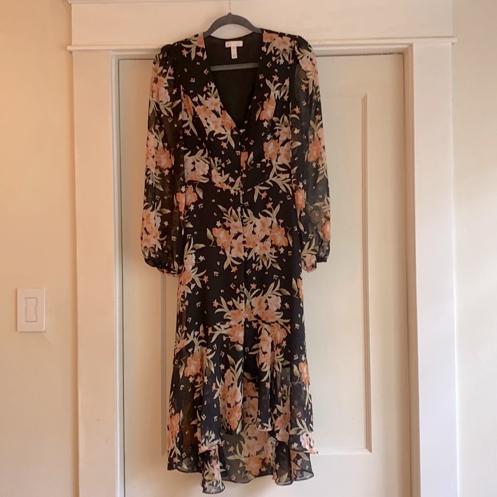 “Leith” mid length special occasion floral dress.